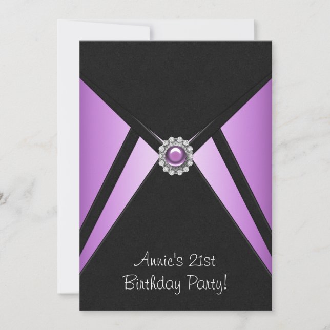 Convite de Aniversário de 21 Anos Roxo Preto (Frente)