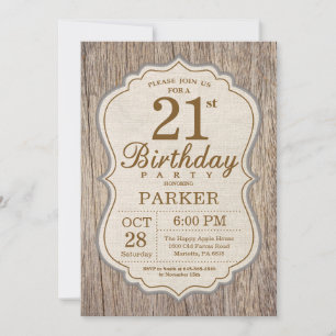 Convite de Aniversário de 21 Anos Rústico em Madei