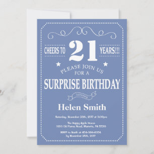 Convite de Aniversário de 21 anos Surpresa Azul e