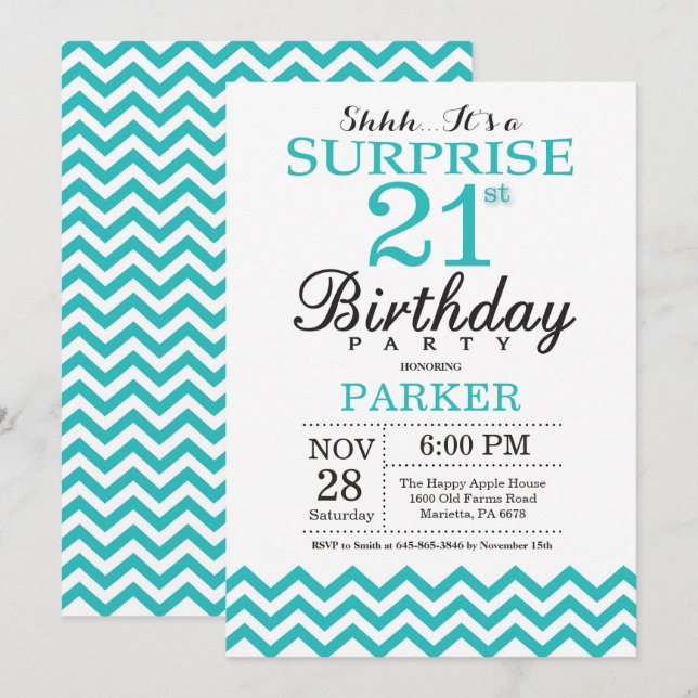 Convite de Aniversário de 21 anos Surpresa Chevron (Frente/Verso)