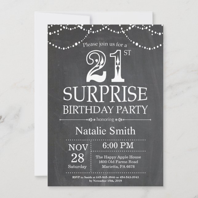 Convite de Aniversário de 21 anos Surpresa em Quad (Frente)