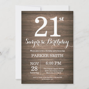 Convite de Aniversário de 21 anos Surpresa Rústica