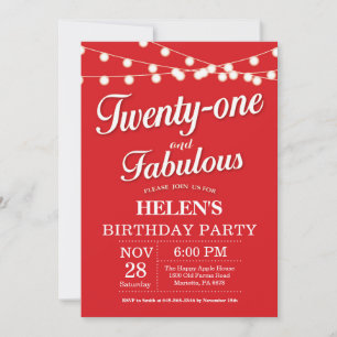 Convite de Aniversário de 21 Anos Vermelho Fabulos