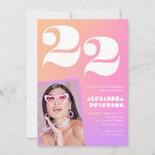 Convite de aniversário de 22 anos com gradiente ro