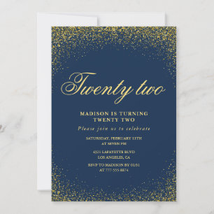 Convite de aniversário de 22 anos elegante Glitter