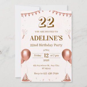 Convite de Aniversário de 22 Anos Ilustrado em Ros