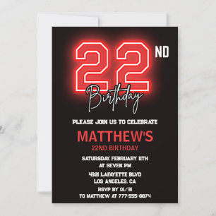 convite de aniversário de 22 anos Neon Preto para 