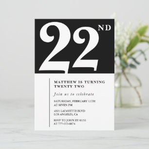 Convite de aniversário de 22 anos preto Elegante C
