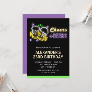 Convite de aniversário de 23 anos Neon Cheers Beer