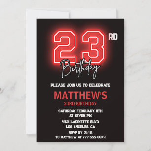Convite de aniversário de 23 anos Neon Preto para 