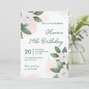 Convite de Aniversário de 24 Anos Floral Branco El