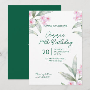 Convite de Aniversário de 24 Anos Floral Rosa Eleg
