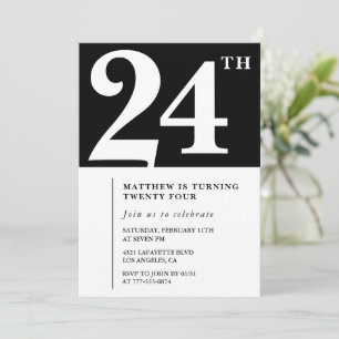 Convite de aniversário de 24 anos preto Elegante C