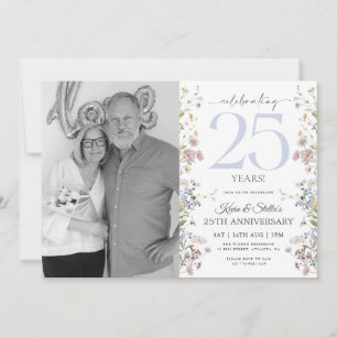 Convite de Aniversário de 25 Anos com Foto de Flor