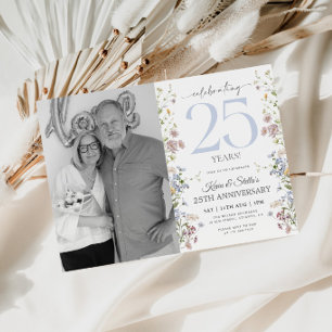 Convite de Aniversário de 25 Anos com Foto de Flor