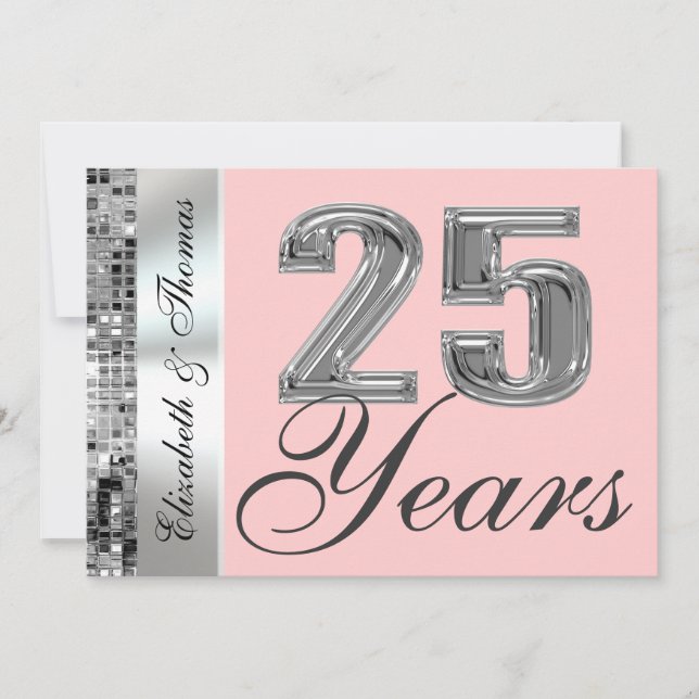 Convite de Aniversário de 25 Anos de Prata em Qual (Frente)