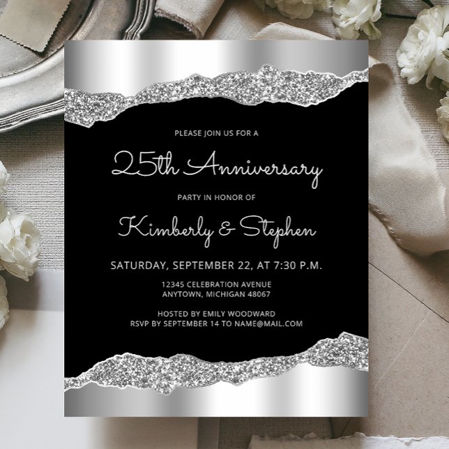 Convite de Aniversário de 25 Anos Glam Silver Blac (Criador carregado)