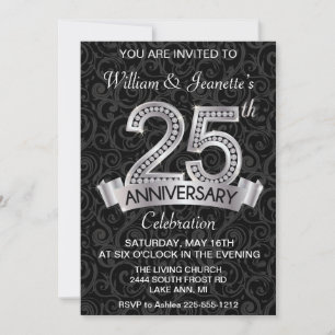 Convite de Aniversário de 25 anos Prata Diamante
