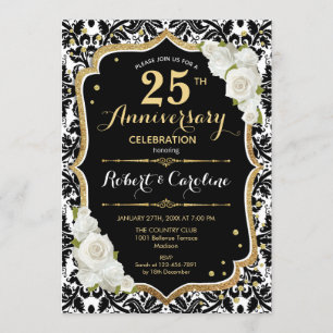Convite de Aniversário de 25 anos - Preto Branco D