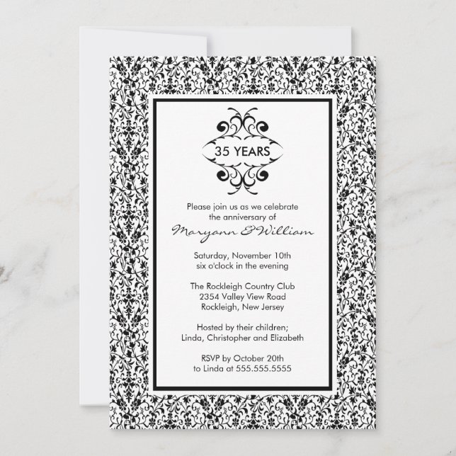 Convite de Aniversário de 25 Anos Preto e Branco (Frente)