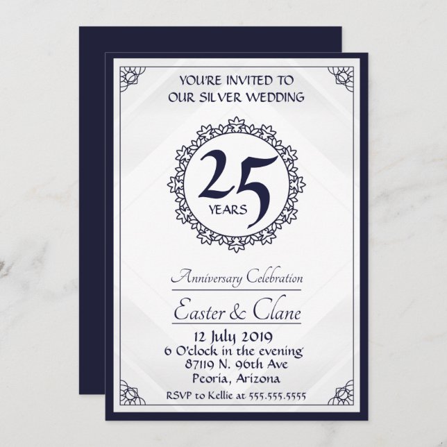 Convite de Aniversário de 25 Anos Royal Blue (Frente/Verso)