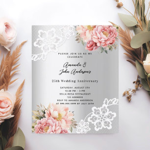 Convite de aniversário de 25 de casamento rosa pra