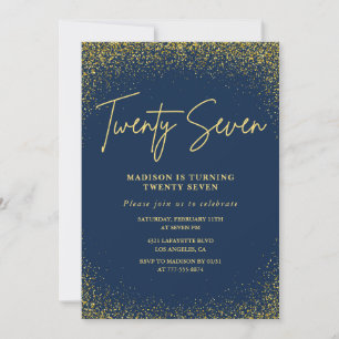 Convite de aniversário de 27 anos elegante Glitter