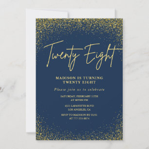 Convite de aniversário de 28 anos elegante Glitter