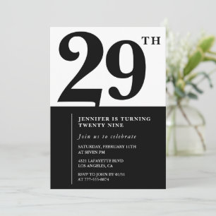 Convite de aniversário de 29 anos Girl Elegant Pre