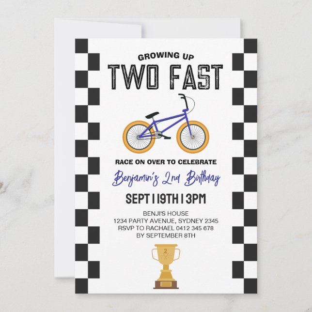Convite de Aniversário de 2 Anos com Bicicleta BMX (Frente)