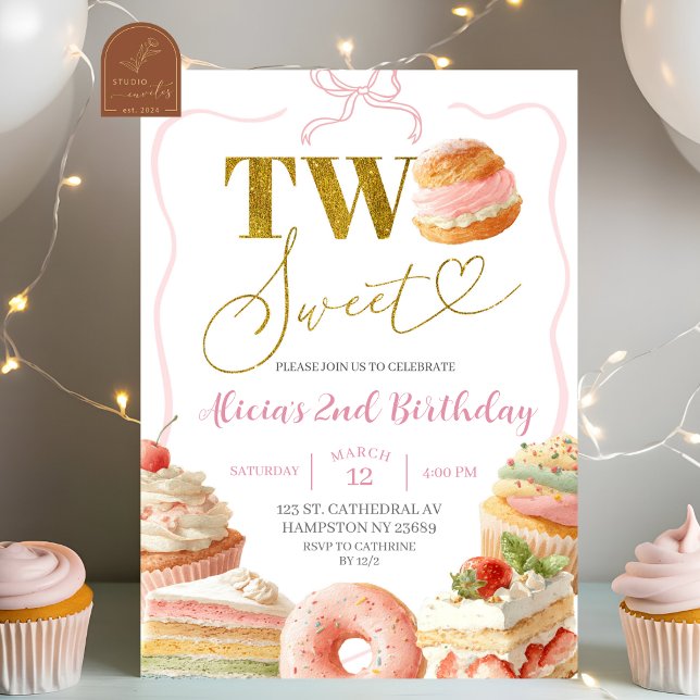 Convite de Aniversário de 2 anos com Bolo de Doces (Criador carregado)