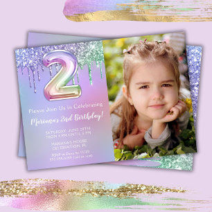 Convite de Aniversário de 2 Anos com Brilho Rosa R