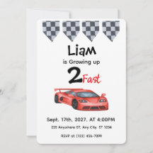 Convite de Aniversário de 2 anos com Carro de Corr