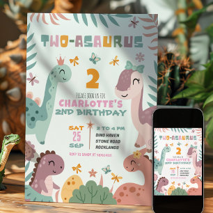 Convite de Aniversário de 2 anos da Menina Dinossa