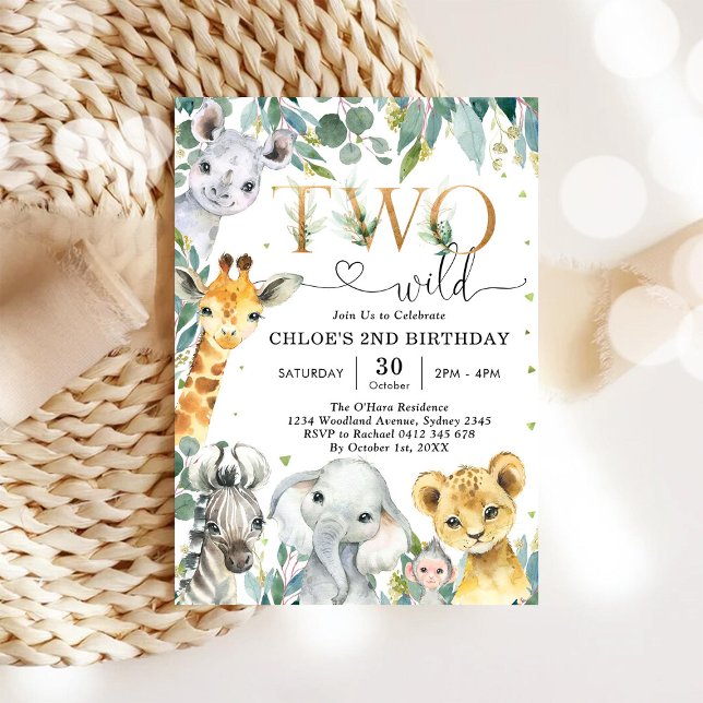 Convite de Aniversário de 2 anos de Dois Animais d (Criador carregado)