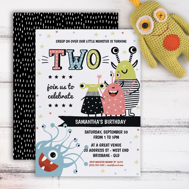 Convite De Aniversário De 2 Anos De Idade Do Monst (Your little one will be in for a monster of a celebration with this creative invitation.)