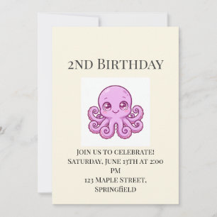 Convite de Aniversário de 2 anos do Bebê Polvo Fof
