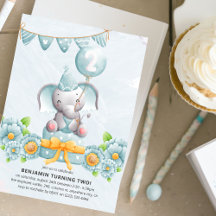 Convite de Aniversário de 2 anos do Menino Elefant
