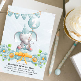Convite de Aniversário de 2 anos do Menino Elefant