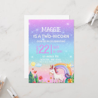 Convite de aniversário de 2 anos do TWO-NICORN 