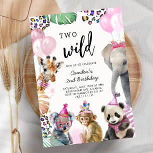 Convite de Aniversário de 2 anos Dois Animais Selv