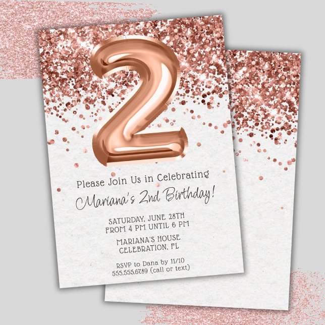 Convite de Aniversário de 2 anos em Rose Gold (Criador carregado)