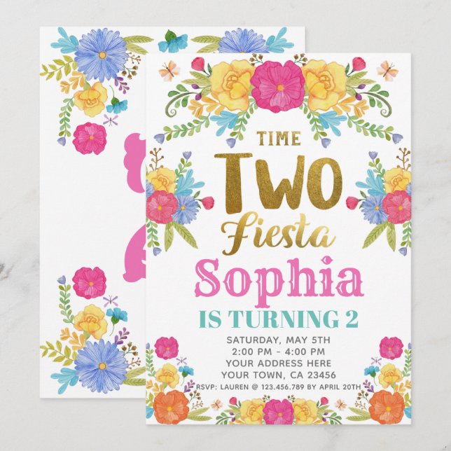 Convite de Aniversário de 2 anos Fiesta (Frente/Verso)