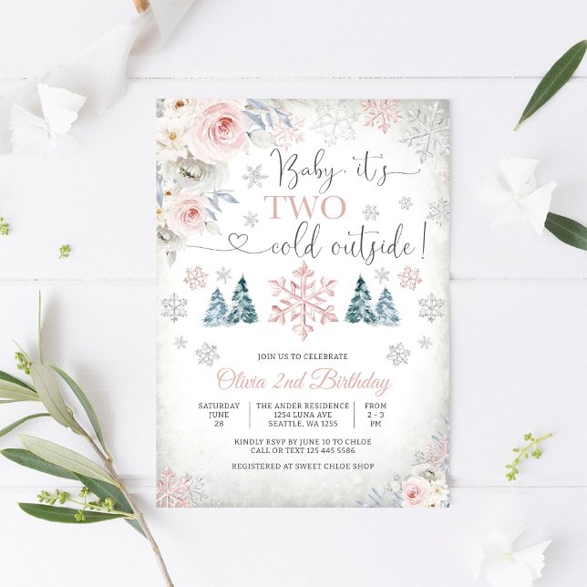 Convite de Aniversário de 2 anos Floral de Inverno (Criador carregado)