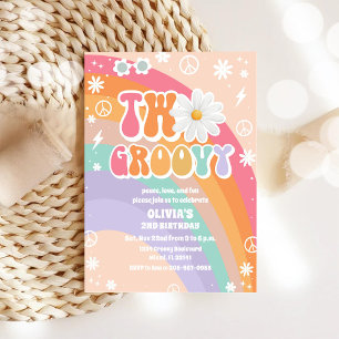 Convite de Aniversário de 2 Anos Groovy Rainbow