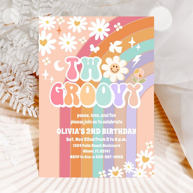 Convite de Aniversário de 2 anos Groovy Rainbow Da (Criador carregado)