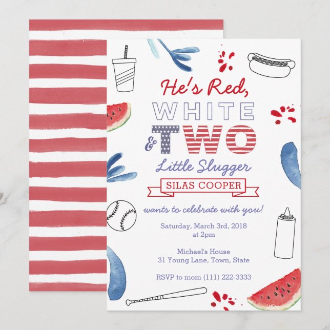 Convite de Aniversário de 2 anos Little Slugger Ba (Frente/Verso)
