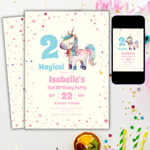 Convite de Aniversário de 2 anos Mágico Unicórnio 