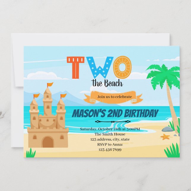 Convite de aniversário de 2 anos para a praia (Frente)