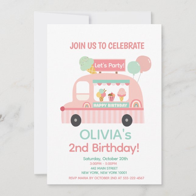 Convite de Aniversário de 2 anos para Menina de Ca (Frente)